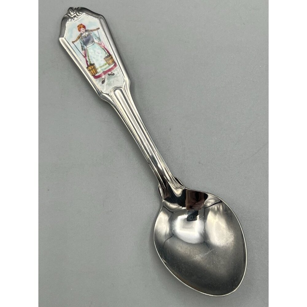 Vtg Stainless Sugar Spoon Enamel Handle German Woman Buckets Milkmaid - Picture 1 of 8